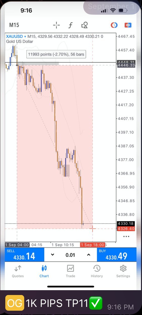Screenshot chart XAUUSD dengan caption OG 1K PIPS TP11